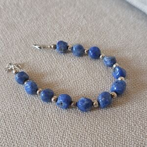 Estate 925 Sterling Silver Blue Stone Tumbled Bead Bracelet – 8”
